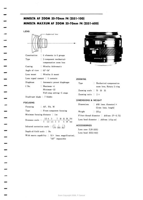 Minolta 35-70 technical manual preview