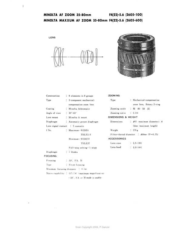 Minolta 35-80 technical manual preview