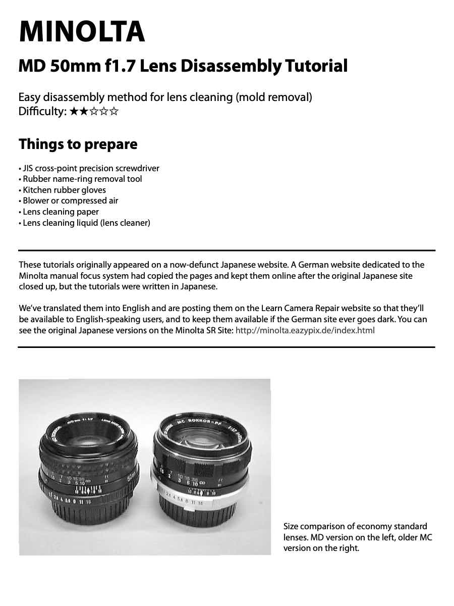 Minolta 50 technical manual preview