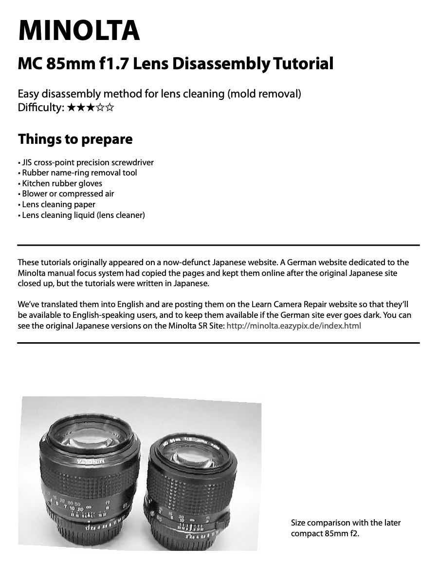 Minolta 85 technical manual preview