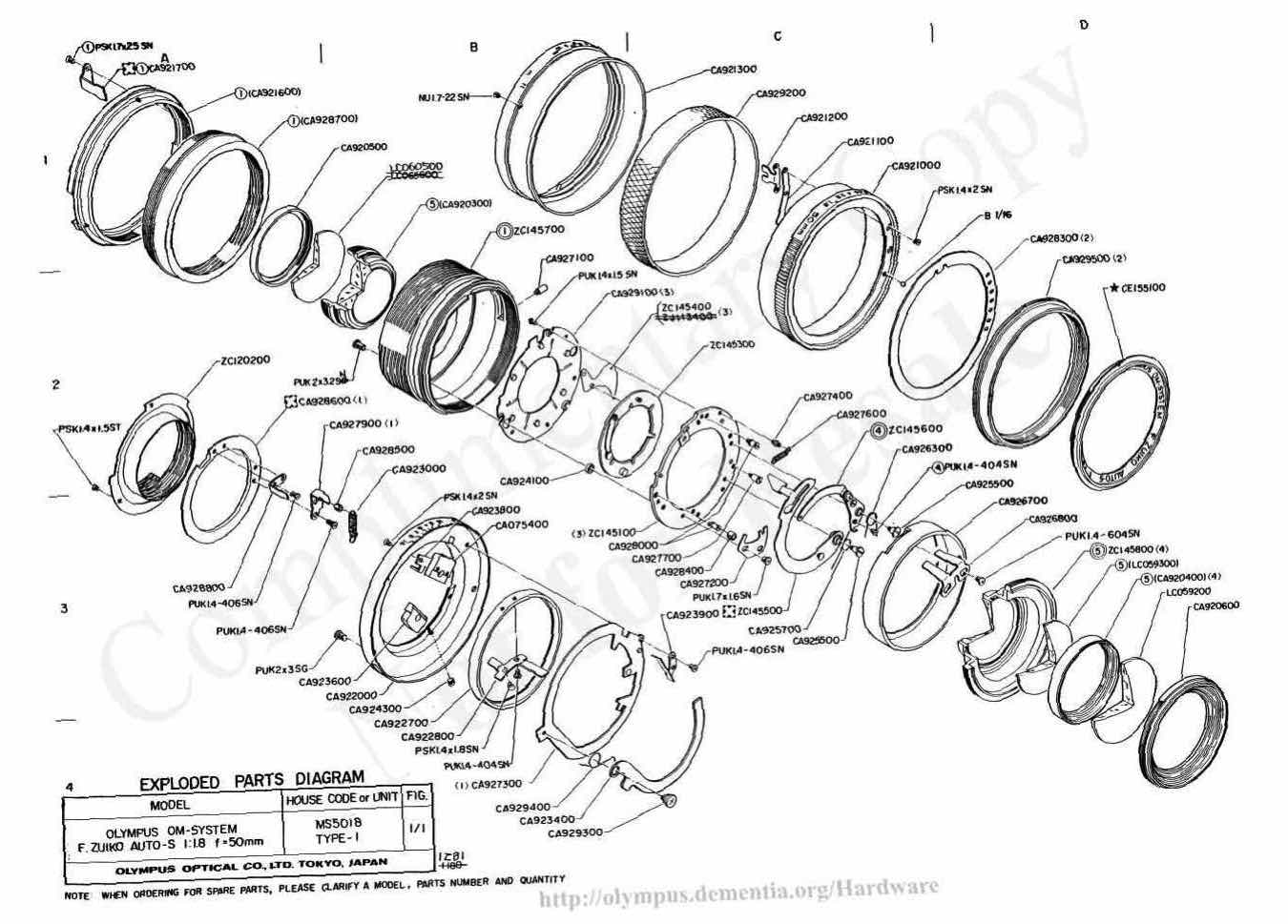 Olympus 50 technical manual preview