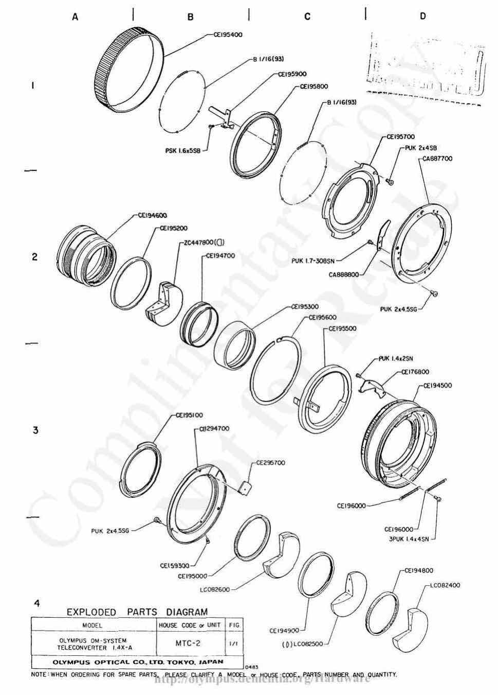 Olympus Teleconverter technical manual preview