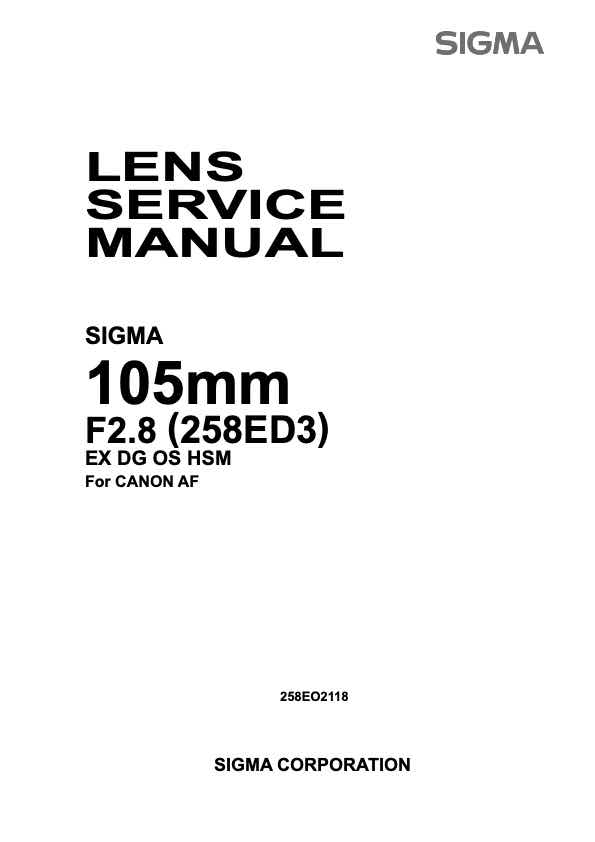 Sigma 105MM F2_8 EX DG OS HSM MACRO Model 258 technical manual preview