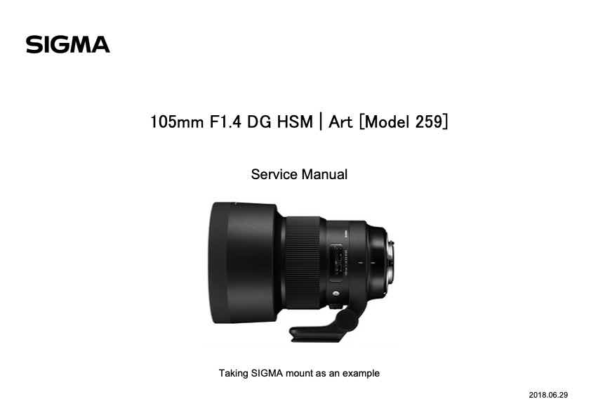 Sigma 105mm F1_4 DG HSM Art technical manual preview