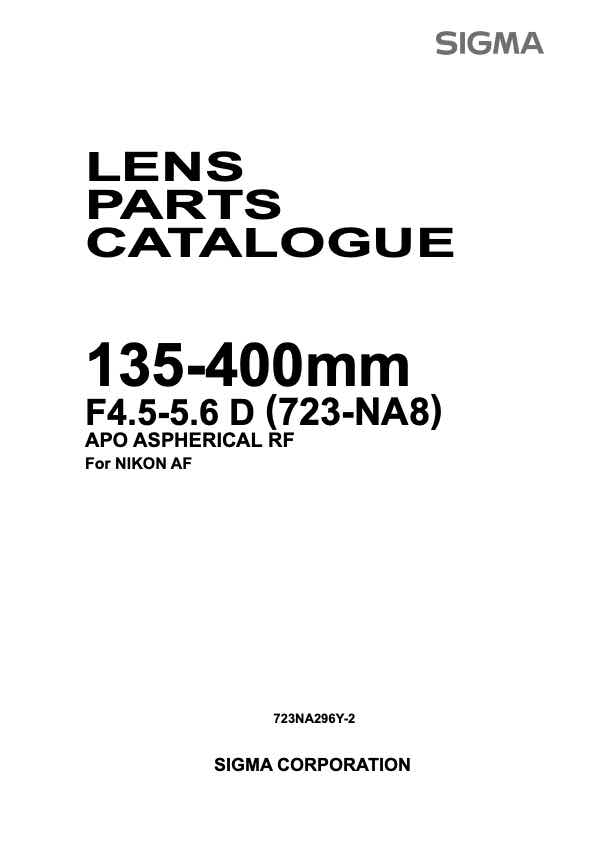 Sigma 135-400mm F45-56 technical manual preview