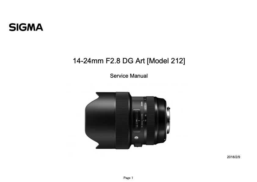Sigma 14-24mm F2_8 DG Art Model 212 technical manual preview