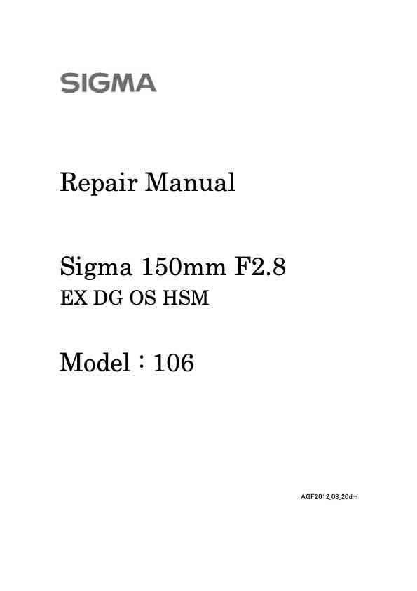 Sigma 150mm f2_8 EX DG OS HSM technical manual preview