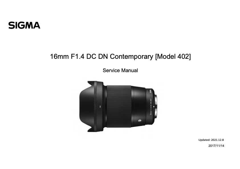 Sigma 16mm F1_4 DC DN Contemporary technical manual preview