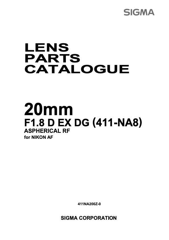 Sigma 20mm F18 D EX DG 411-NA8 technical manual preview