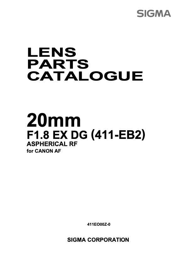 Sigma 20mm f1_8 EX DG Aspherical RF technical manual preview
