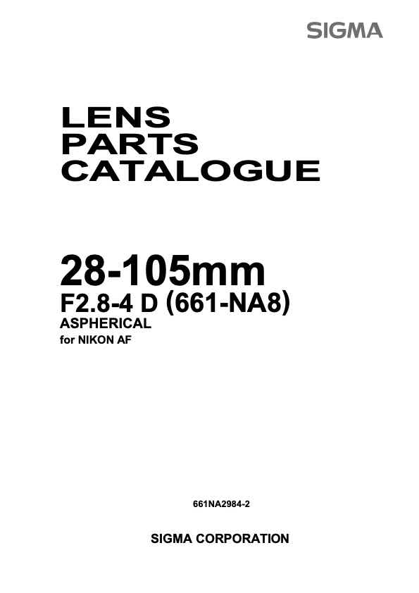 Sigma 28-105mm F28-4 D 661-NA8 technical manual preview