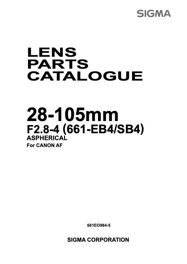 Sigma 28-105mm F28-4 D 661-NA8 technical manual preview