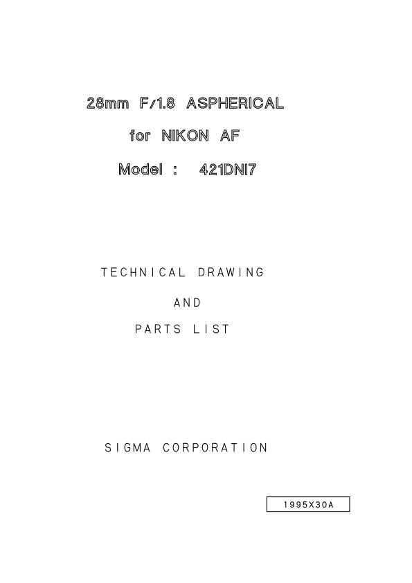 Sigma 28mm F18 D EX DG 440-NA8 technical manual preview