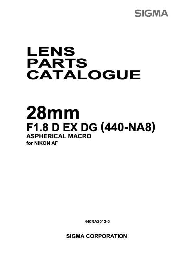 Sigma 28mm F18 D EX DG 440-NA8 technical manual preview