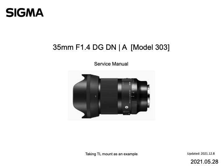 Sigma 35mm F1_4 DG DN A technical manual preview
