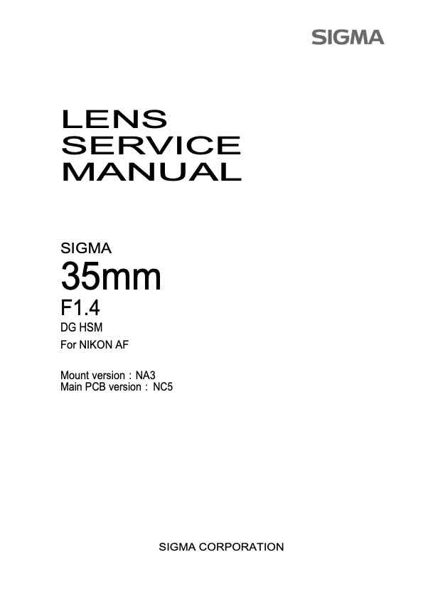 Sigma 35mm F1_4 DG HSM Art Model 340 technical manual preview