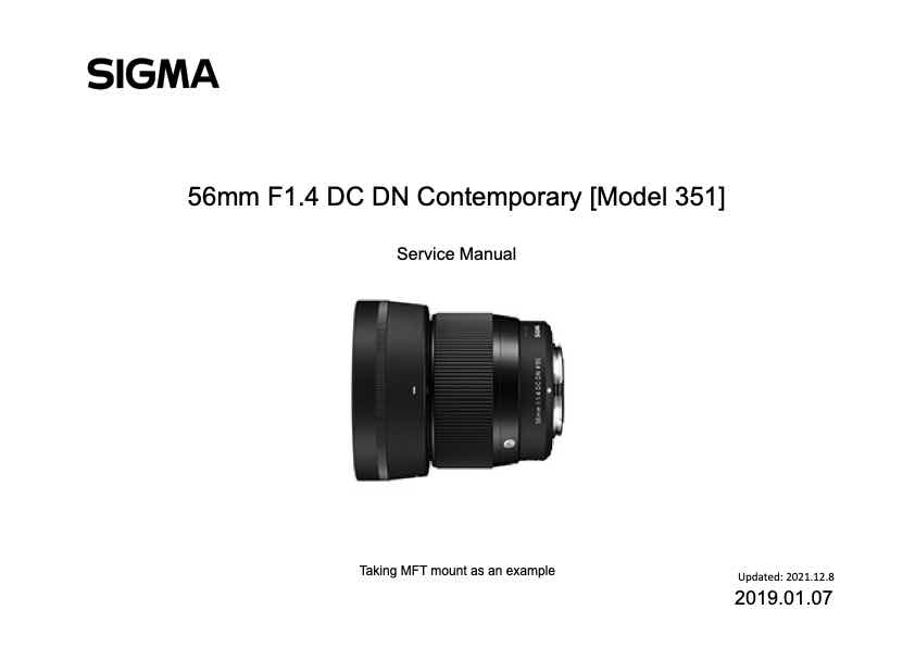 Sigma 56mm F1_4 DC DN Contemporary technical manual preview