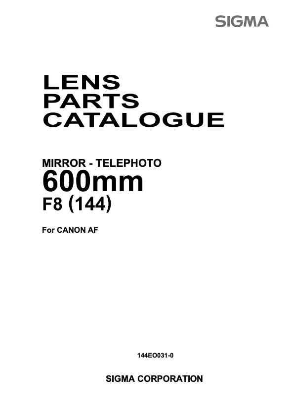 Sigma 600mm F8 Telephoto 144 technical manual preview