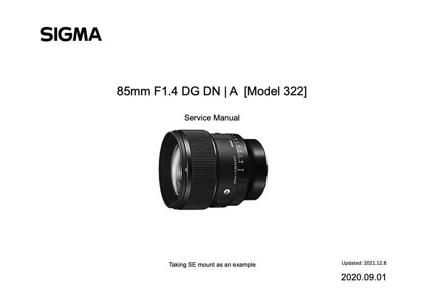 Sigma 85mm F1_4 DG DN A technical manual preview