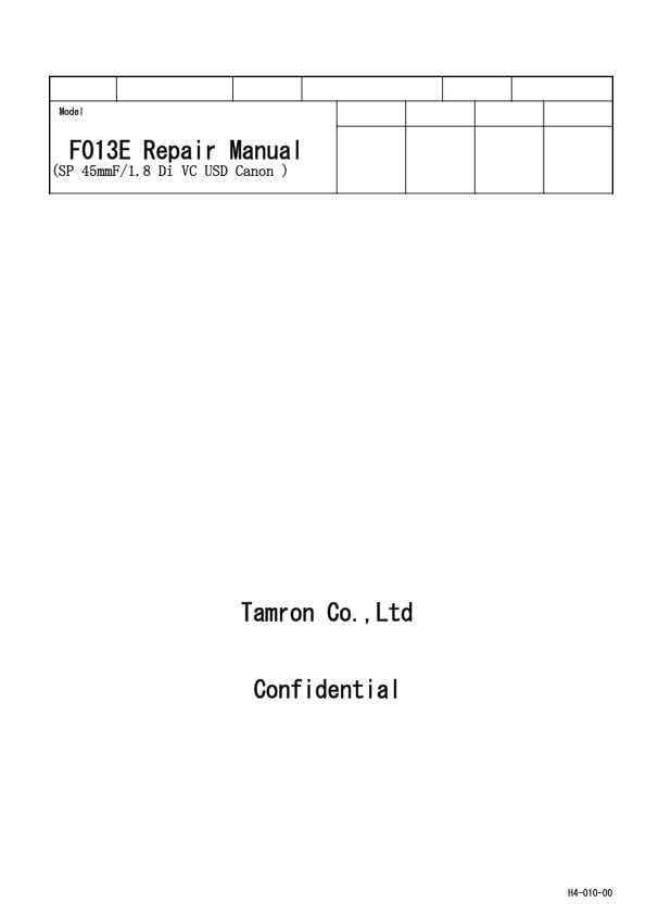 Tamron AF 45mm F1_8 Di VC USD F013E technical manual preview