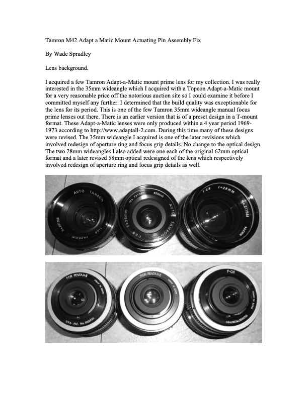 Tamron Adapter M42 technical manual preview
