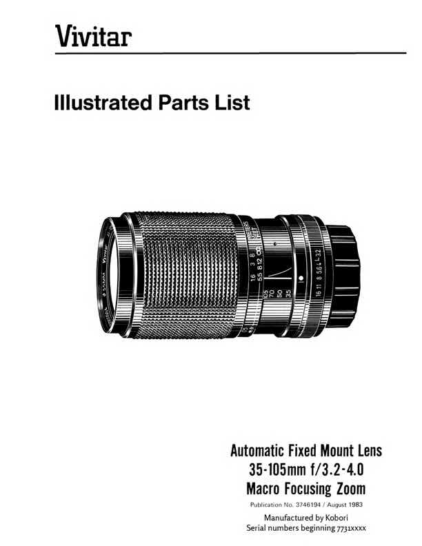 Vivitar 35-105 technical manual preview