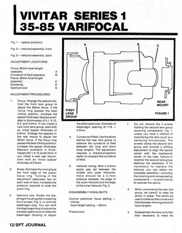 Vivitar 35-85 technical manual preview