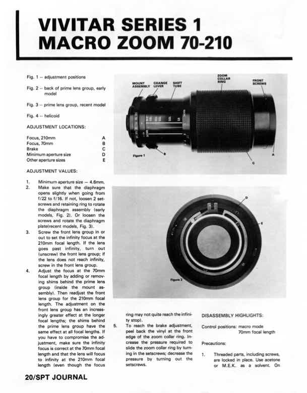 Vivitar 70-210 technical manual preview
