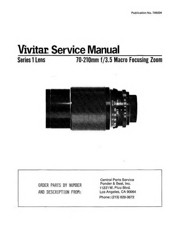 Vivitar 70-210 technical manual preview