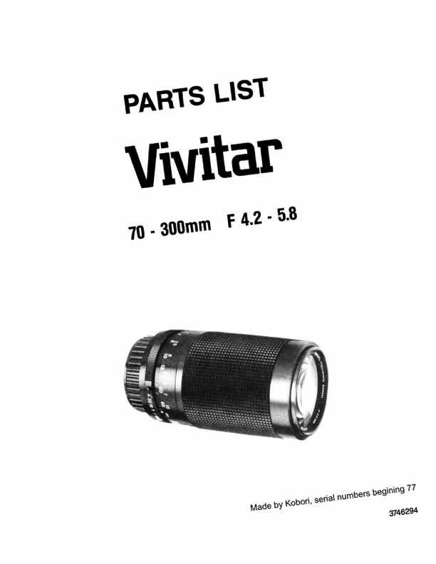 Vivitar 70-300 technical manual preview