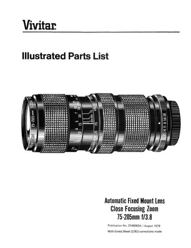 Vivitar 75-205 technical manual preview