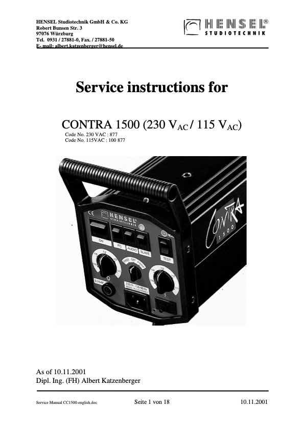 Hensel CONTRA 1500 technical manual preview