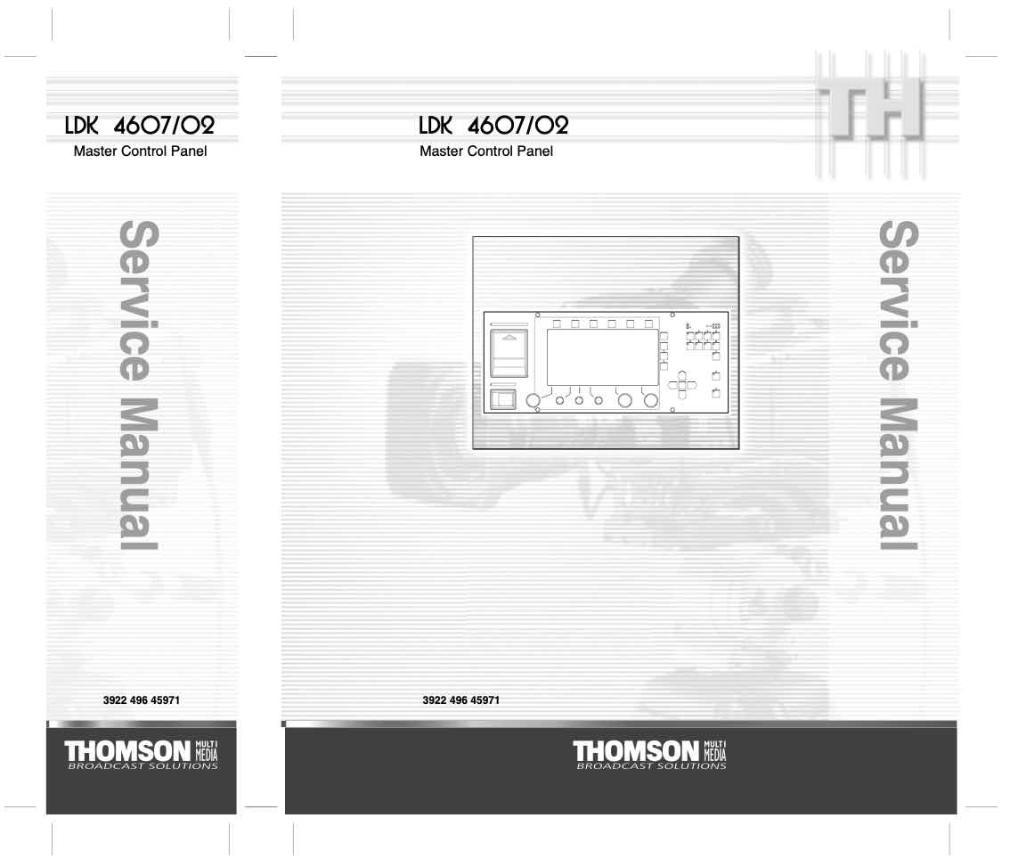 Grass Valley LDK4607 Master Control Panel technical manual preview