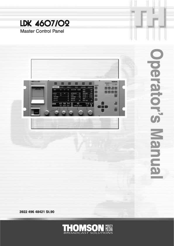 Grass Valley LDK4607 Master Control Panel technical manual preview