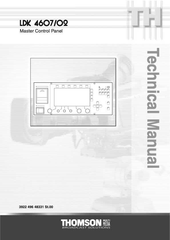 Grass Valley LDK4607 Master Control Panel technical manual preview