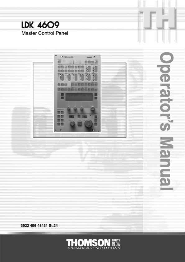 Grass Valley LDK4609 Master Control Panel technical manual preview