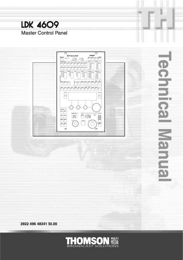 Grass Valley LDK4609 Master Control Panel technical manual preview