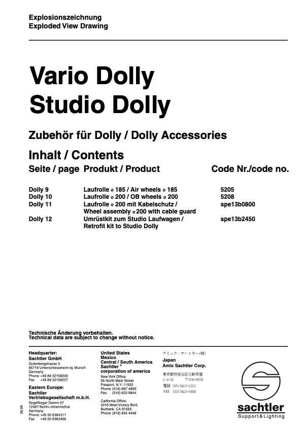 Sachtler Vario Dolly technical manual preview