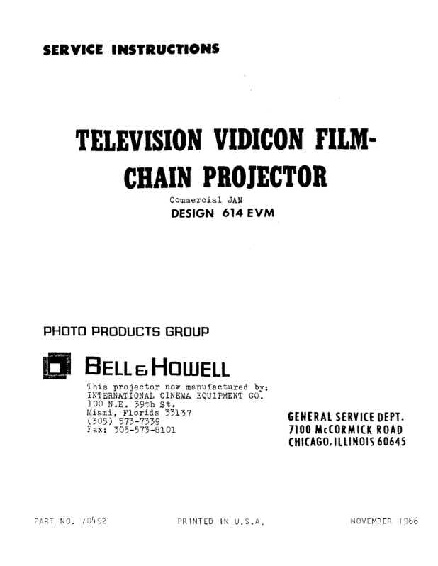 Bell & Howell 614 technical manual preview