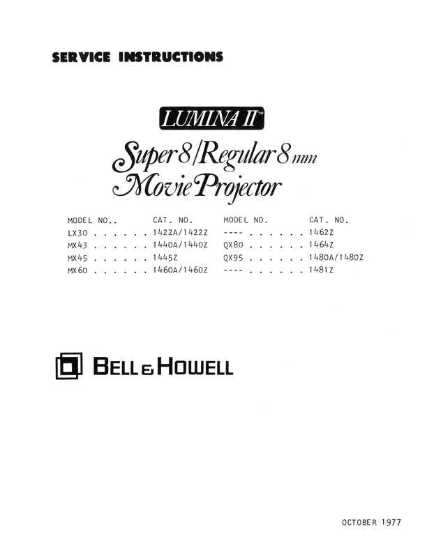 Bell & Howell Lumina 2 technical manual preview
