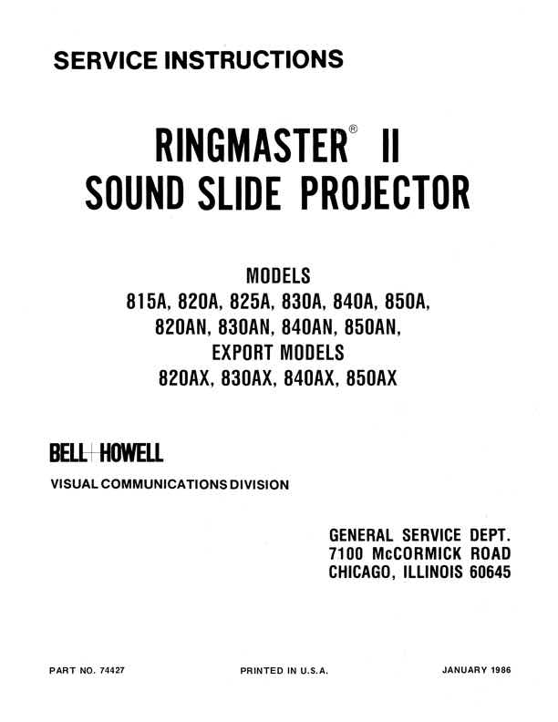 Bell & Howell Ringmaster 2 technical manual preview