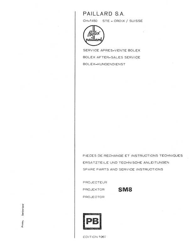Bolex SM8 technical manual preview