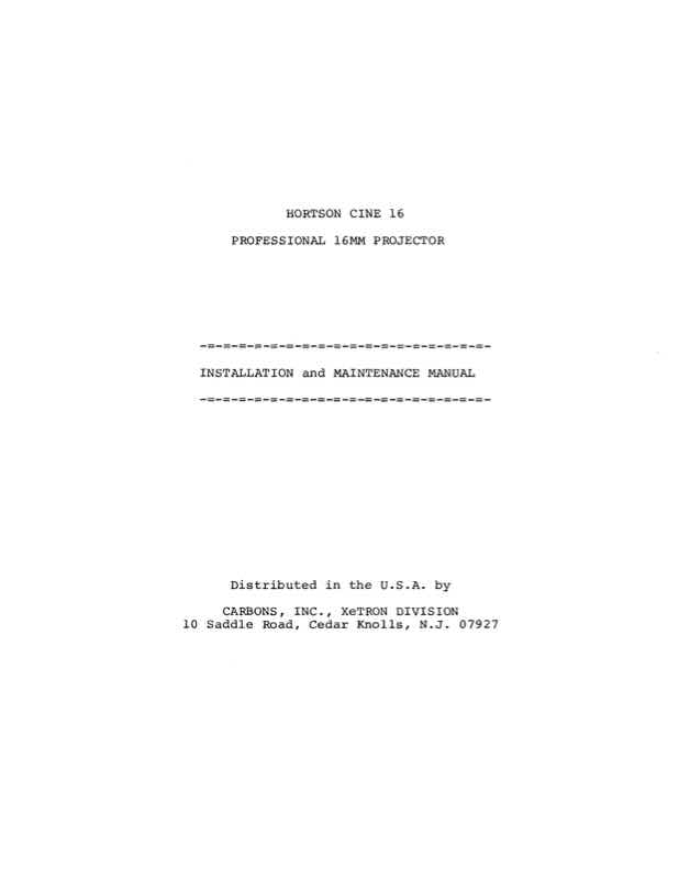 Hortson Cine 16 technical manual preview