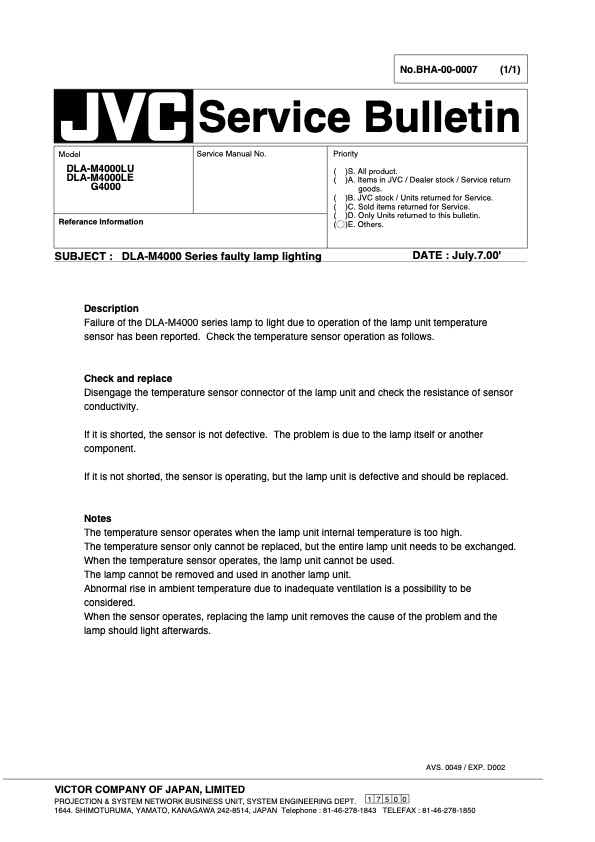 JVC DLA-4000 technical manual preview