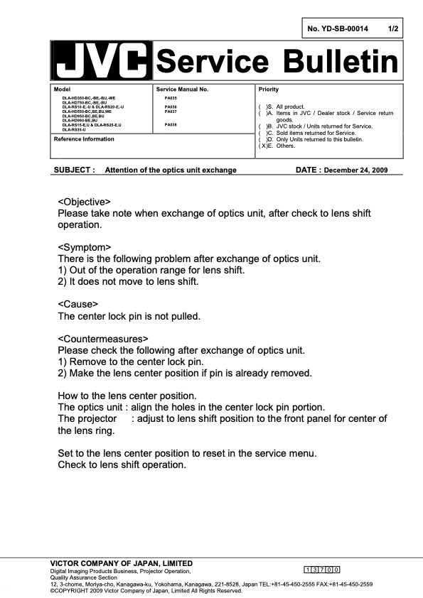 JVC DLA-RS15 technical manual preview