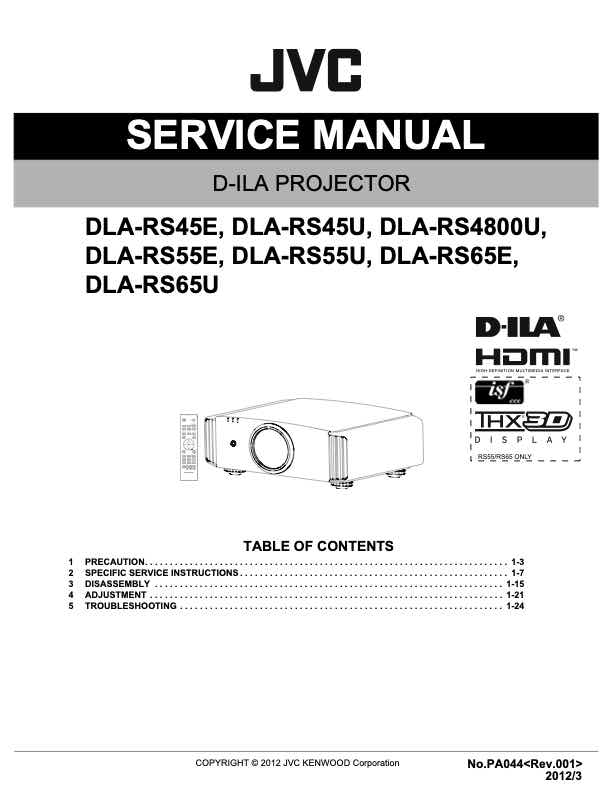 JVC DLA-RS55 technical manual preview