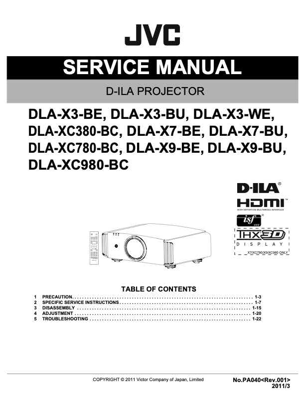JVC DLA-X3B technical manual preview