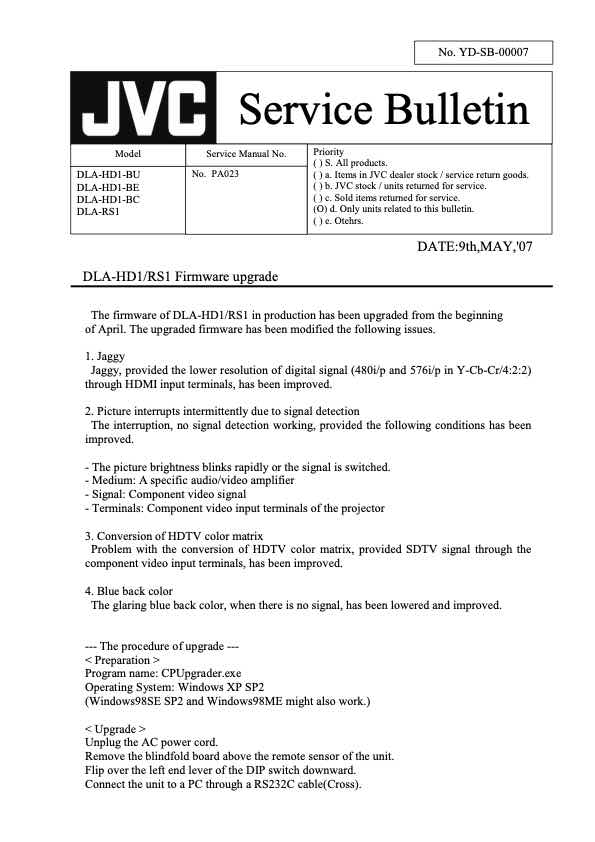 JVC General Service Bulletin technical manual preview