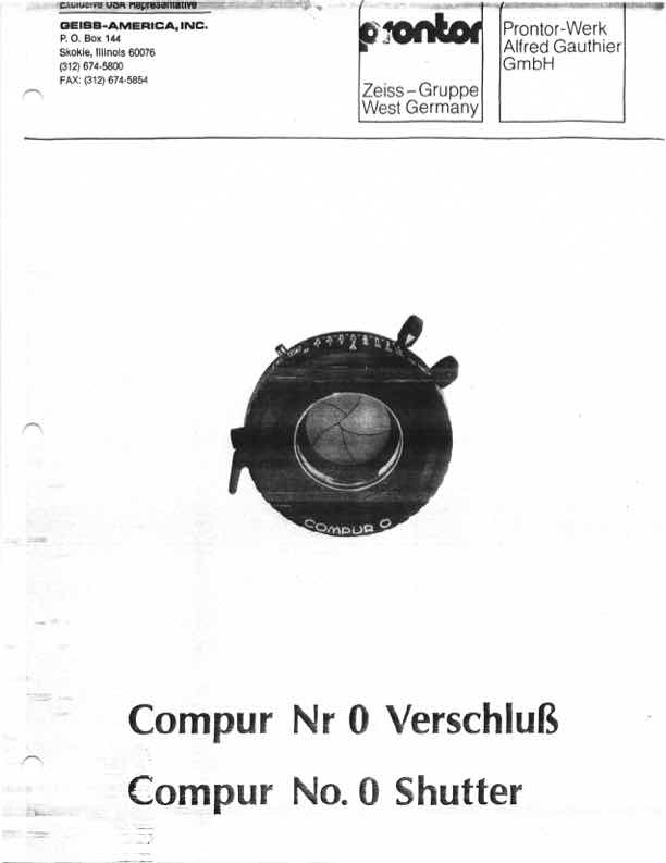 Compur Number 0 technical manual preview