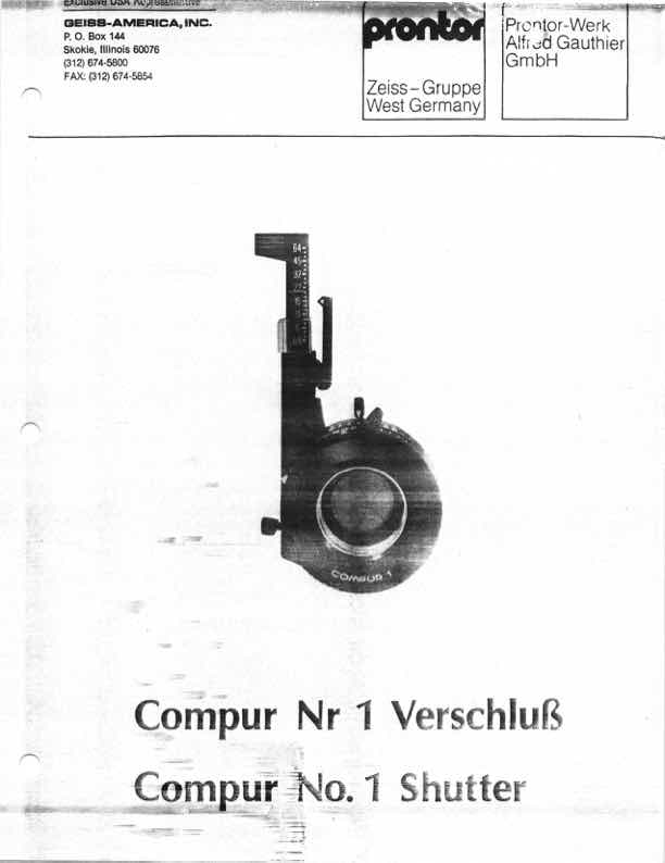 Compur Number 1 technical manual preview